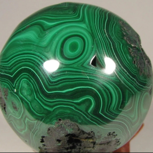2.1" MALACHITE Gemstone Sphere Ball w/ Stand - Congo, Africa - 53mm - Picture 10 of 11